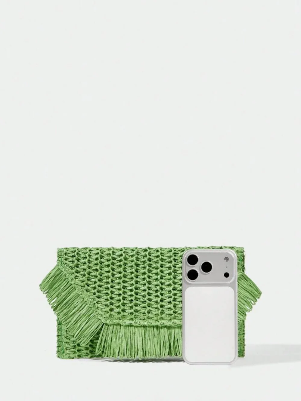 Green Woven Straw Women's Clutch Bag